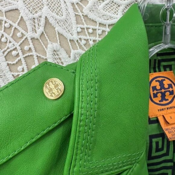 Tory Burch Green Leather Jacket Size 2 - Picture 7 of 15
